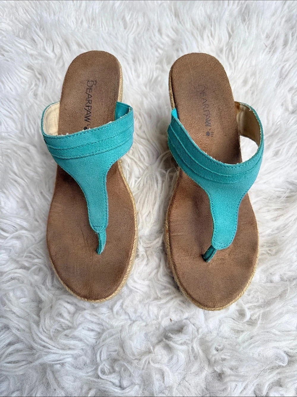 BEARPAW Turquoise Espadrille Wedge Sandals